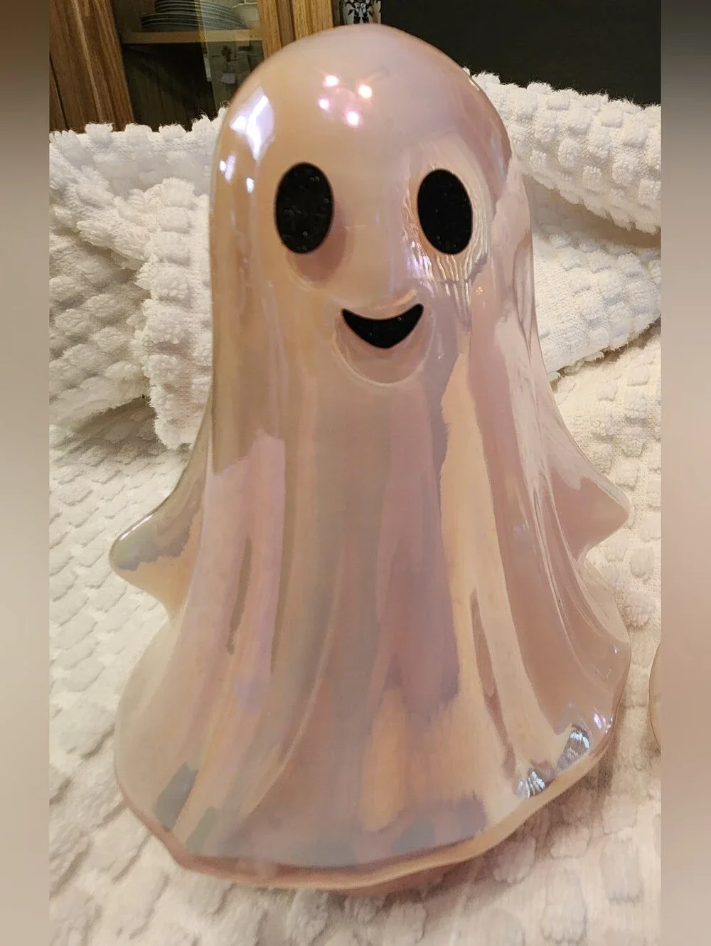 New, Set of 3 Ghost, Lite Pearl Pinkish Ceramic, Very Cute, Shimmery Iridescent